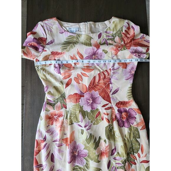 Vintage 1990s Maggy London 100% Silk Hawaiian Shift Knee Length Dress SZ 10 - Picture 5 of 9